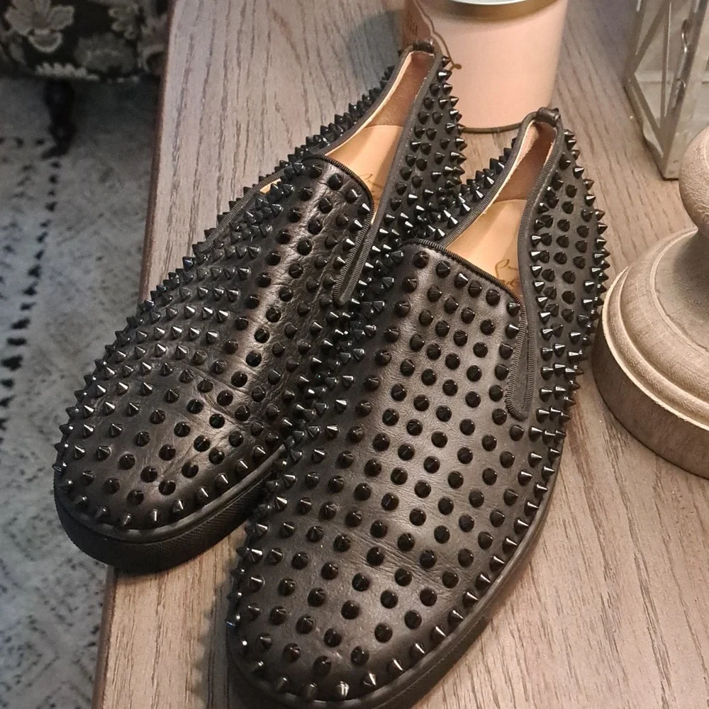 Christian Louboutin Black Spike Roller Boat Sneaker - Picture 4 of 6